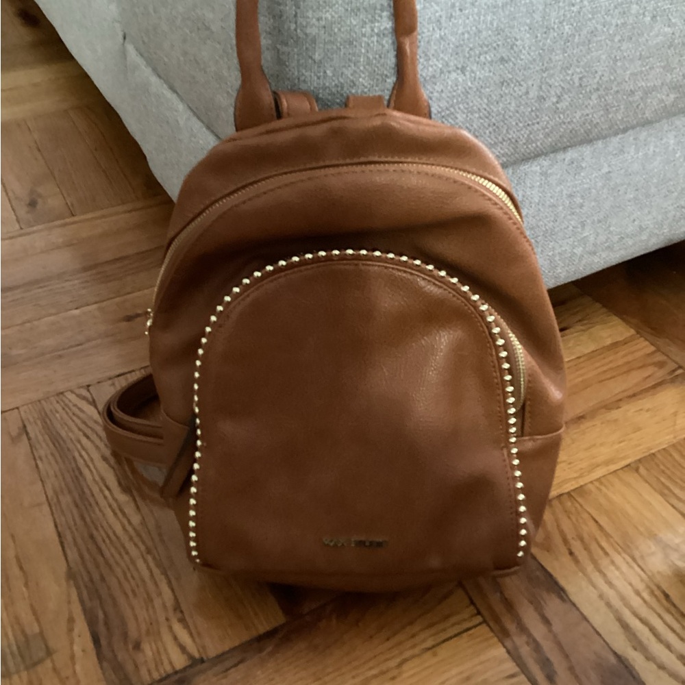 Brown Leather Backpack with Gold Accents